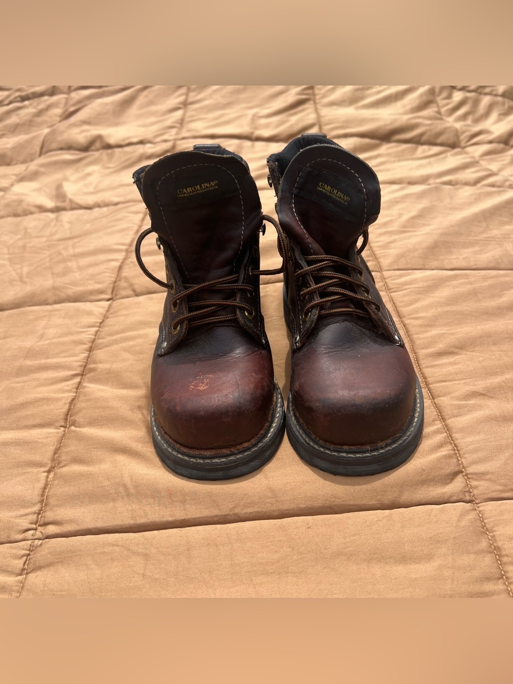 Carolina Men's Dark Brown Leather Work Boots Made With Kevlar Lace Up Size 4